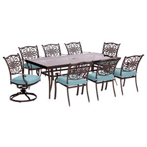 Hanover Traditions 9-Piece Glass-Top Dining Set with Two Swivel Rockers and Six Stationery Dining Chairs-Blue, , hires