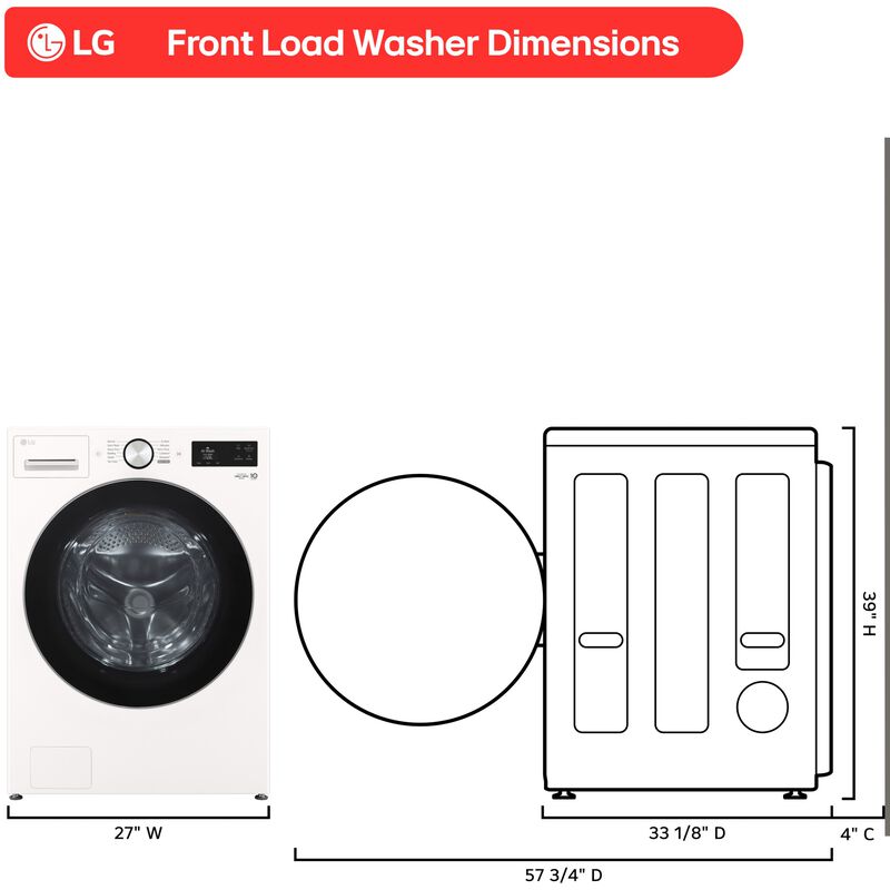 LG 27 in. 5.0 cu. ft. Smart Stackable Front Load Washer with TurboWash 360, AI DD Built-In Intelligence, Sanitize & Steam Cycle - Alpine White, , hires