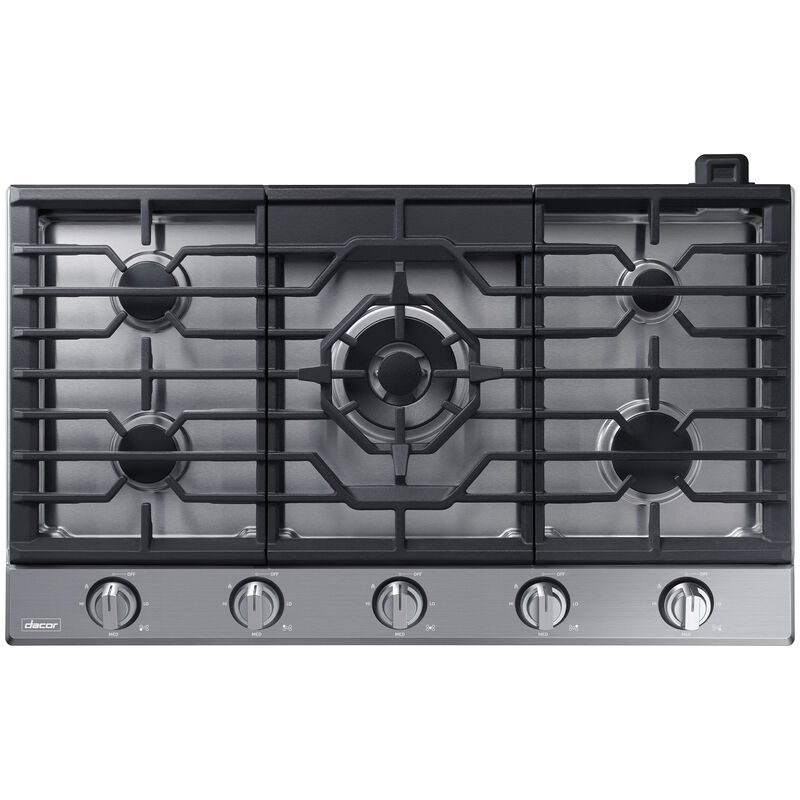 Dacor Transitional 36 in. 5-Burner Smart Natural Gas Cooktop with Griddle, Simmer Burner & Power Burner - Silver Stainless, , hires