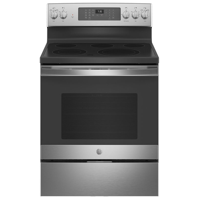 GE 30 in. 5.3 cu. ft. Air Fry Convection Oven Freestanding Electric Range  with 5 Smoothtop Burners - Stainless Steel | P.C. Richard u0026 Son