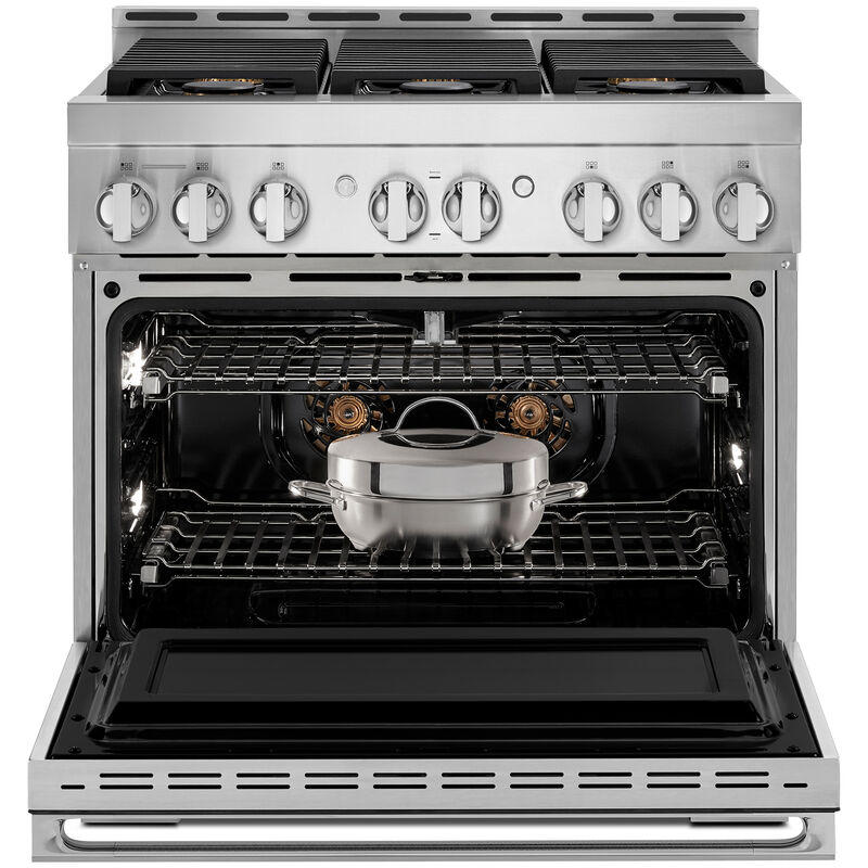 JennAir Noir Series 36 in. 5.1 cu. ft. Smart True European Convection Gas Range with 6 Sealed Burners - Stainless Steel, , hires