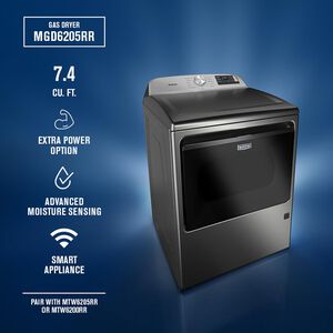 Maytag 27 in. 7.4 cu. ft. Smart Gas Dryer with Extra Power, Sensor Dry & Steam Cycle - Classic SIlver, Classic Silver, hires
