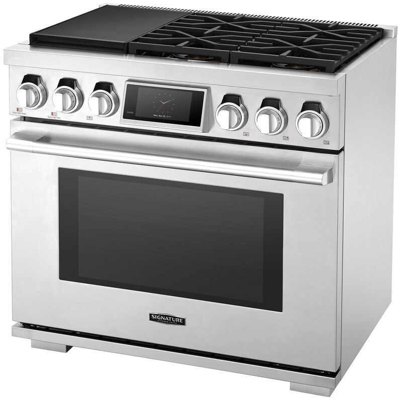 Signature Kitchen Suite 36 in. 6.3 cu. ft. Smart Standard Convection Steam Dual Fuel Range with 4 Sealed Burners - Stainless Steel, , hires
