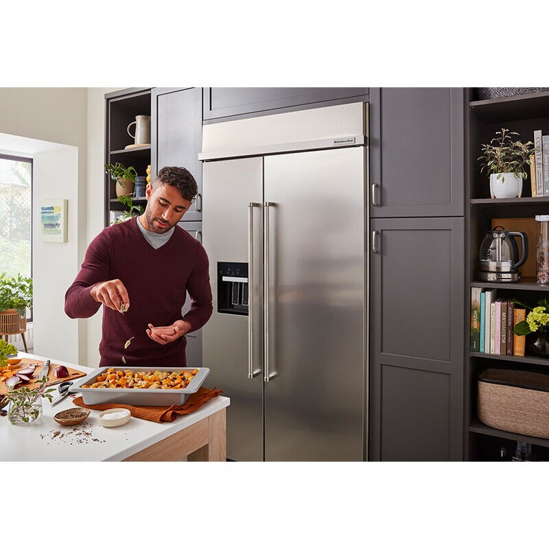 KitchenAid 42 in. 25.1 cu. ft. Built-In Counter Depth Side by Side Refrigerator with Ice & Water Dispenser - Stainless Steel, , hires