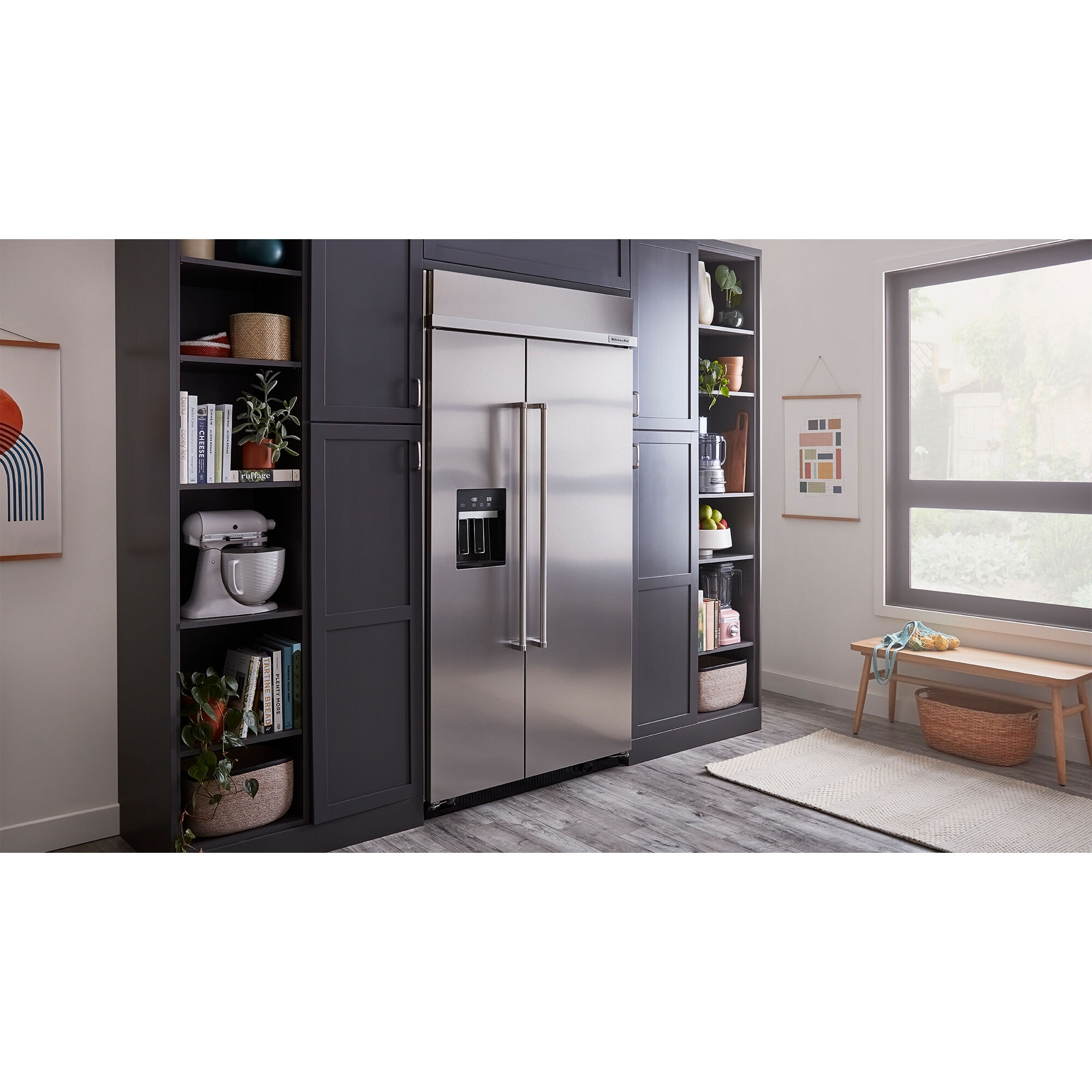 KitchenAid 42 in. 25.1 cu. ft. Built In Counter Depth Side by Side Refrigerator with Ice Water Dispenser Stainless Steel with PrintShield Finish