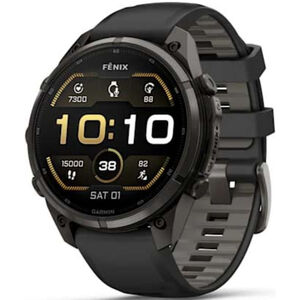 Garmin fenix 9 Pro 47 mm, AMOLED Smart Watch - Carbon Gray DLC Titanium with Black/Pebble Gray Silicone Band, , hires