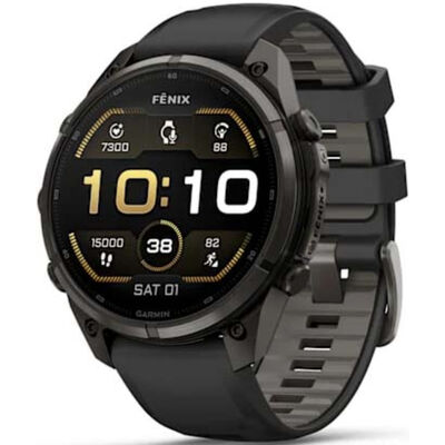 Garmin fenix 9 Pro 47 mm, AMOLED Smart Watch - Carbon Gray DLC Titanium with Black/Pebble Gray Silicone Band | 010-04336-15