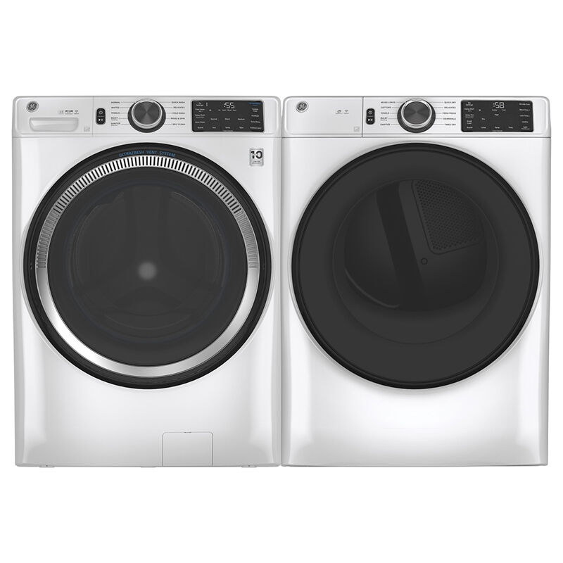 GE 28 in. 7.8 cu. ft. Smart Stackable Electric Dryer with Sanitize Cycle & Sensor Dry - White, White, hires