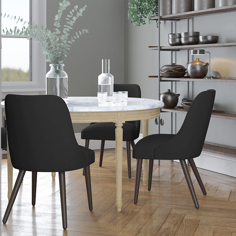 Skyline Furniture Modern Mid Century Dining Chair in Linen Fabric - Black, , hires
