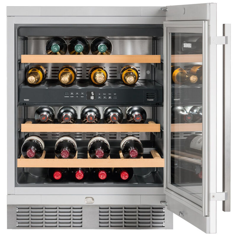 Liebherr 24 in. Undercounter Wine Cabinet with Wood Racks, Dual Temperature Zones & 34 Bottle Capacity - Stainless Steel, , hires