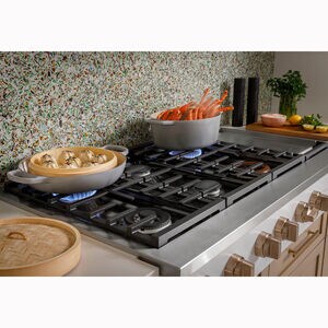 Cafe 48 in. 6-Burner Natural Gas Rangetop with Griddle, Simmer Burner & Power Burner - Matte White, Matte White, hires