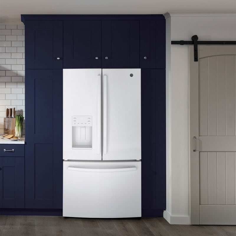 GE 36 in. 25.6 cu. ft. French Door Refrigerator with Ice & Water Dispenser - White, White, hires