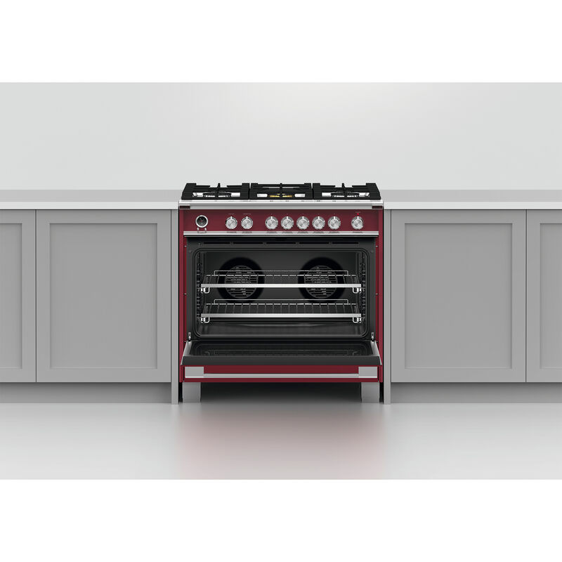 Fisher & Paykel Series 9 Classic 36 in. 4.9 cu. ft. True European Convection Dual Fuel Range with 5 Sealed Burners - Red, , hires
