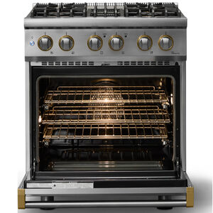 Viking 5 Series 30 in. 4.7 cu. ft. True European Convection Dual Fuel Range with 4 Sealed Burners - Stainless Steel - Natural Gas, Brushed Brass Trim Option, , hires