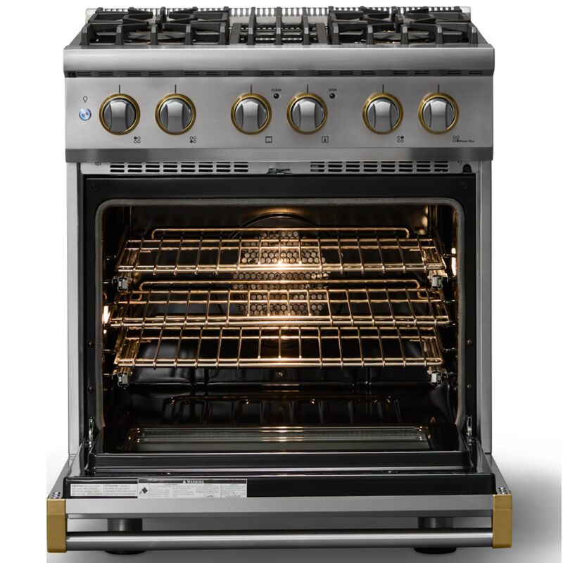 Viking 5 Series 30 in. 4.7 cu. ft. True European Convection Dual Fuel Range with 4 Sealed Burners - Stainless Steel - Natural Gas, Brushed Brass Trim Option, , hires