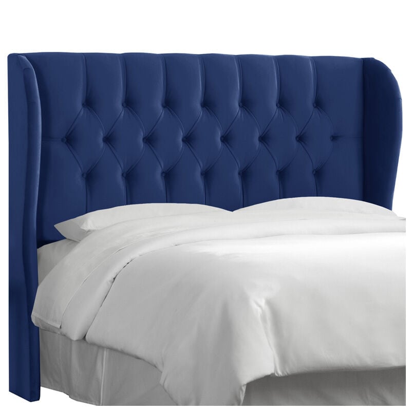 Blue tufted discount headboard queen