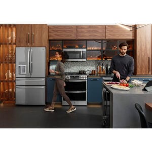 GE Profile 30 in. 6.7 cu. ft. Smart Air Fry True European Convection Double Oven Slide-In Gas Range with 5 Sealed Burners, Grill & Griddle - Stainless Steel, , hires