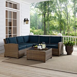 Crosley Bradenton 4 Piece Outdoor Wicker Sectional Set - Navy, , hires