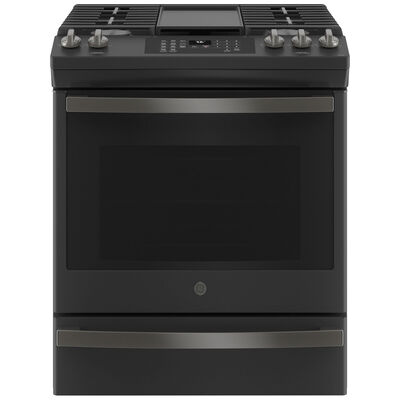 GE 30 in. 5.6 cu. ft. Smart Air Fry Convection Oven Slide-In Gas Range with 5 Sealed Burners & Griddle - Black Slate | JGS760FPDS