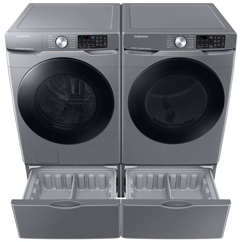 Samsung 27 in. 4.5 cu. ft. Smart Stackable Front Load Washer with Super Speed Wash, Sanitize & Steam Wash Cycle - Platinum, Platinum, hires