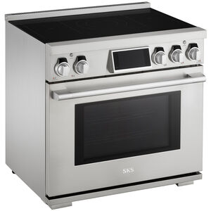 SKS 36 in. 6.3 cu. ft. Smart Air-Fry Standard Convection Steam Electric Range with 5 Induction Burners - Stainless Steel, , hires