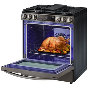 LG InstaView 30 in. 6.3 cu. ft. Smart Air Fry True European Convection Slide-In Gas Range with 5 Sealed Burners & Griddle - Black Stainless, Black Stainless, hires