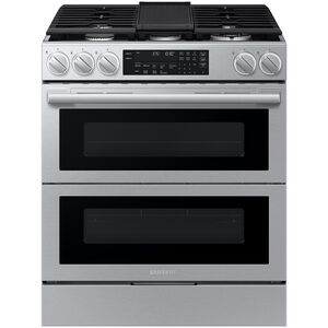 Samsung Bespoke 30 in. 5.9 cu. ft. Smart Air-Fry True European Convection Double Oven Slide-In Gas Range with 5 Sealed Burners & Griddle - Stainless Steel, , hires