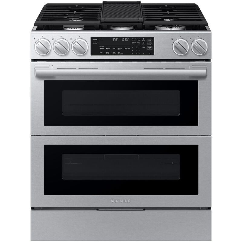 Samsung Bespoke 30 in. 5.9 cu. ft. Smart Air-Fry True European Convection Double Oven Slide-In Gas Range with 5 Sealed Burners & Griddle - Stainless Steel, , hires