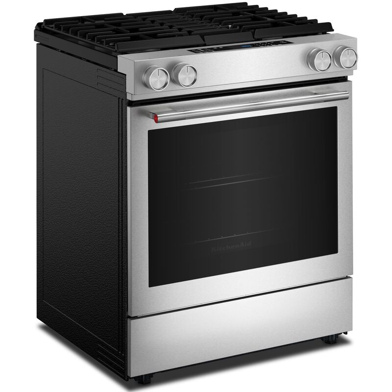 KitchenAid 30 in. 6.4 cu. ft. Air-Fry True European Convection Steam Slide-In Dual Fuel Range with 4 Sealed Burners - Stainless Steel with PrintShield Finish, , hires