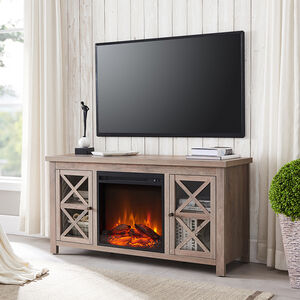 Hudson & Canal Colton TV Stands with Log Fireplace Insert - Gray Oak, , hires