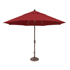SimplyShade Lanai Pro 11' Octagon Auto Tilt Market Umbrella in Solefin Fabric with Built-In StarLights - Really Red, Red, hires