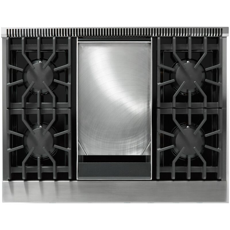 Viking 5 Series 36 in. 5.6 cu. ft. True European Convection Dual Fuel Range with 4 Sealed Burners & Griddle - Stainless Steel, , hires