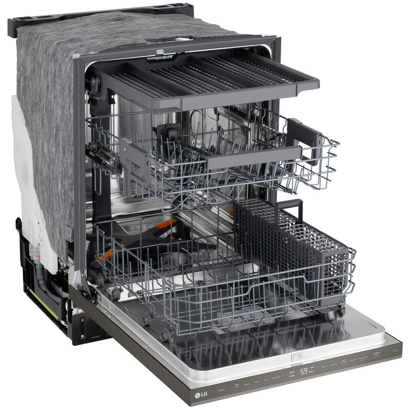 LG 24 in. Top Control Flush-Mount Smart Dishwasher with 46 dBA Sound level, 3rd-Rack, Dynamic Heat Dry with AutoVent Dry & Pocket Handle - Black Stainless Steel, , hires