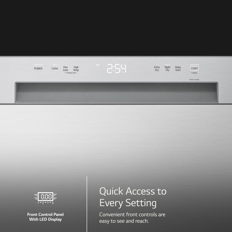 LG 24 in. Front Control Dishwasher with 52 dBa Sound Level, Dynamic Dry & Pocket - Stainless Steel Look, Stainless Steel Look, hires