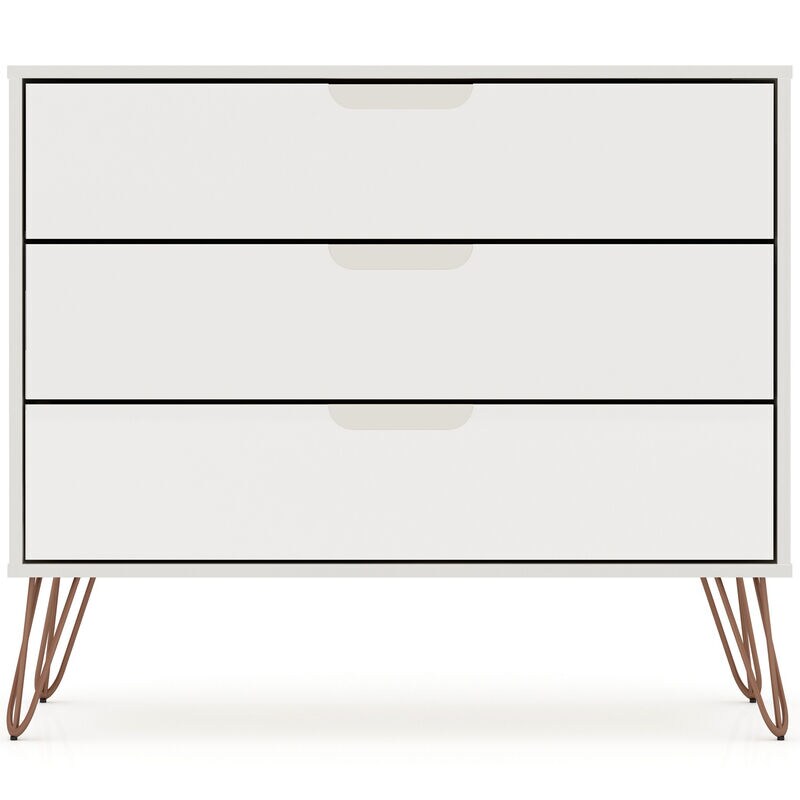 Manhattan Comfort Rockefeller Mid-Century Modern 3-Drawer Dresser - Off White/Natural, White, hires