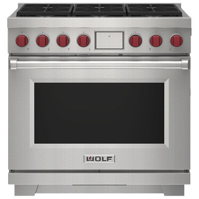 Wolf 36 in. 6.3 cu. ft. Smart Dual Convection Dual Fuel Range with 6 Sealed Burners - Stainless Steel | DF36650SPLP