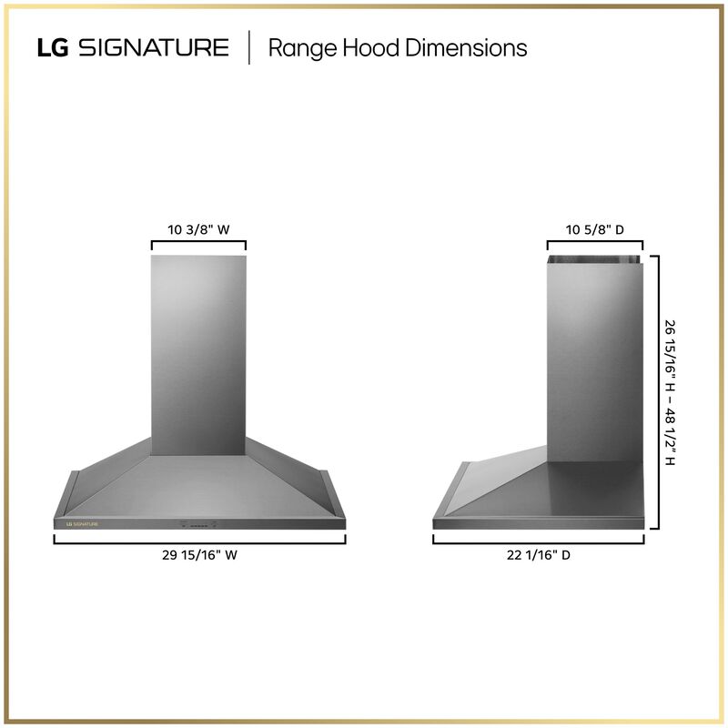 LG SIGNATURE 30 in. Smart Ducted Chimney Style Range Hood with 600 CFM, 5 Fan Speeds & 2 LED Lights - Stainless Steel, , hires