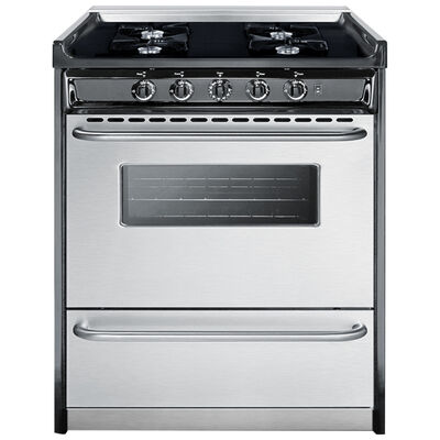 Summit 30 in. 3.6 cu. ft. Oven Freestanding Gas Range with 4 Open Burners - Stainless Steel | TNM2107BRW