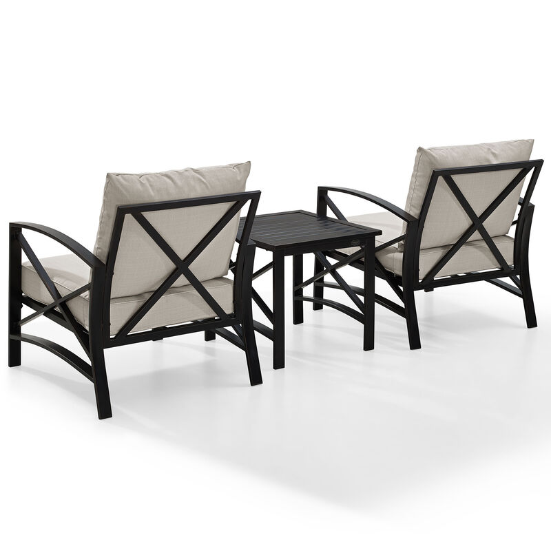 Crosley Kaplan Oil Rubbed Bronze 3 PC Outdoor Metal Armchair Set - Oatmeal, , hires