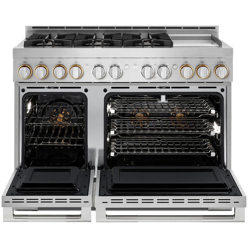 JennAir Rise Series 48 in. 4.1 cu. ft. Smart Convection Double Oven Freestanding Gas Range with 6 Sealed Burners & Griddle - Stainless Steel, , hires