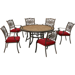 Hanover Monaco 7-Piece Dining Set Red With Six Dining Chairs and a 60" Tile- Top Table - Red/Bronze, , hires