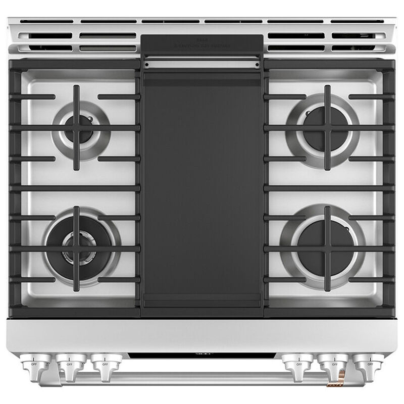 Cafe 30 in. 5.7 cu. ft. Smart Air Fry True European Convection Slide-In Dual Fuel Range with 6 Sealed Burners & Griddle - Stainless Steel, , hires