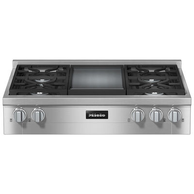 Miele 36 in. Gas Rangetop with 4 Sealed Burners & Griddle - Clean Touch Steel | KMR1136-3GLP