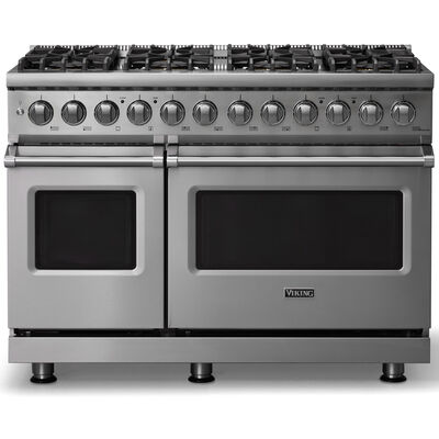 Viking 5 Series 48 in. 7.3 cu. ft. True European Convection Double Oven Dual Fuel Range with 8 Sealed Burners - Stainless Steel | VDR54848BSSL