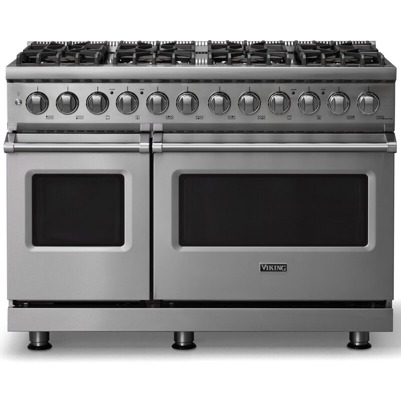 Viking 5 Series 48 in. 7.3 cu. ft. True European Convection Double Oven Dual Fuel Range with 8 Sealed Burners - Stainless Steel, , hires