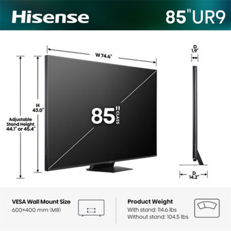 Hisense - 85" Class UR9 Series RGB Mini LED 4K UHD Smart Google TV, , hires