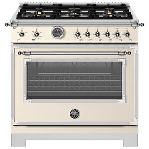 Bertazzoni Heritage Series 36 in. 5.9 cu. ft. Convection Oven Freestanding LP Gas Range with 6 Sealed Burners & Griddle - Ivory, , hires
