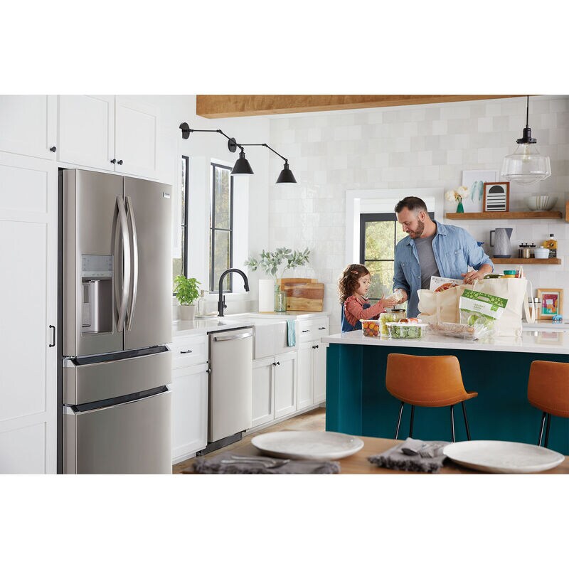 Frigidaire Gallery 36 in. 21.5 cu. ft. Counter Depth 4-Door French Door Refrigerator with External Ice & Water Dispenser and Custom-Flex Temp Drawer - Stainless Steel, Stainless Steel, hires