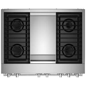 JennAir Noir Series 36 in. 5.1 cu. ft. Smart True European Convection Dual Fuel Range with 4 Sealed Burners & Griddle - Stainless Steel, , hires
