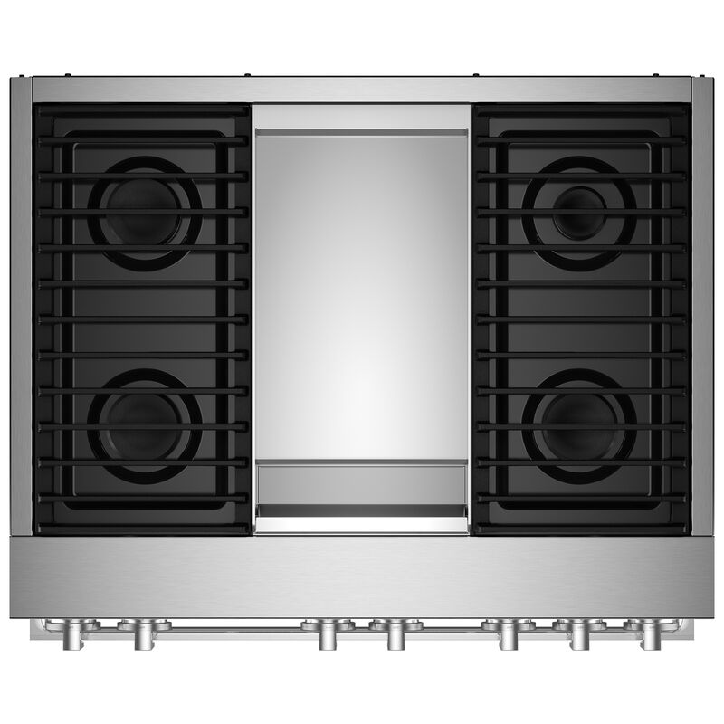JennAir Noir Series 36 in. 5.1 cu. ft. Smart True European Convection Dual Fuel Range with 4 Sealed Burners & Griddle - Stainless Steel, , hires